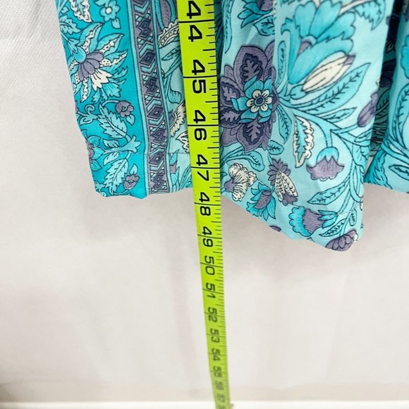 Zury Blue Boho Print Flutter Sleeve Maxi Dress V-Neck Silk Bohemian FREE SIZE - Picture 8 of 8